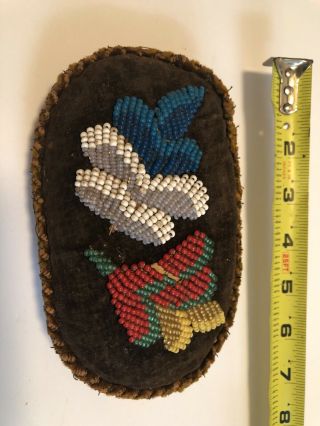 Victorian Beaded Pin Cushion,  Floral - Leaf Design,  Colorful