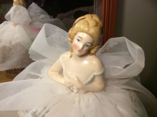 Antique German Porcelain Half Doll w legs,  Ballerina Pincushion Collectible Doll 3