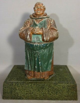 Lg Antique Art Deco Era Monk Statue Figural Humidor & Inkwell Old Desk Sculpture