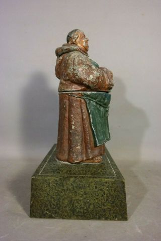 LG Antique ART DECO Era MONK STATUE Figural HUMIDOR & INKWELL Old DESK SCULPTURE 5