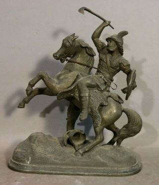 19thc Antique Victorian Era Warrior On Horse Old Mantel Clock Sculpture Statue