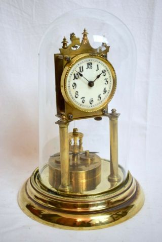 Antique C.  1900 German Brass Torsion/ Anniversary Mantel Clock & Dome