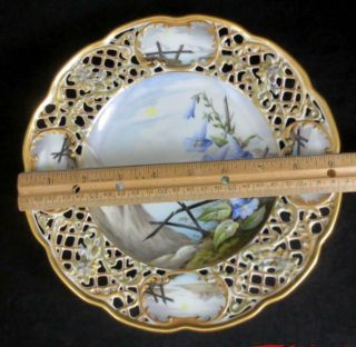 Vintage/ Antique HAND PAINTED SCENIC TRUMPET FLOWERS PLATE Gilt Reticulated Rim 2