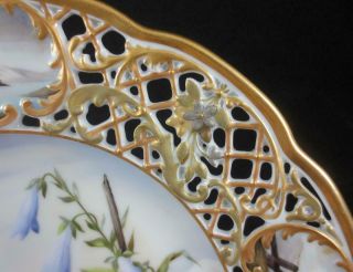 Vintage/ Antique HAND PAINTED SCENIC TRUMPET FLOWERS PLATE Gilt Reticulated Rim 7