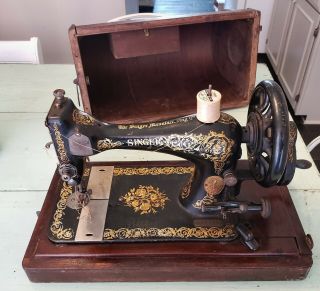 1929 Singer Hand Crank Sewing Machine Model 28 In Wood Case