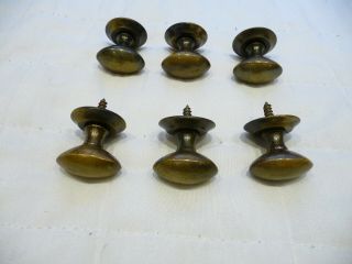 Vintage X 6 Small Brass Cabinet Handles Knobs Pulls,  Back Plate,  Fixing Screw Old