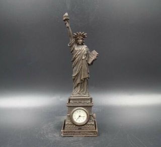 Collectible Handmade Carving Statue Of Liberty Bronze Mechanical Clock Art Deco
