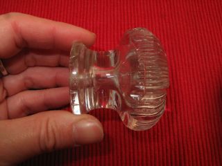 ANTIQUE SANDWICH GLASS DRAWER PULL KNOB,  RIBBED CROSS 1800S VICTORIAN 2 1/4 