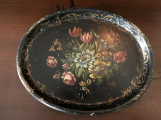 Antique Paper Mache Toleware Tray Circa Mid - 19th Century