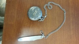 Marcel Pocket Watch 17 Jewels Shock Resistant With Watch Chain And Knife Fob.