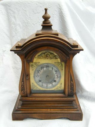 Antique - German Walnut Cased Ornate Mantle Clock - Badische Uhrenfabrik - Needs Hands