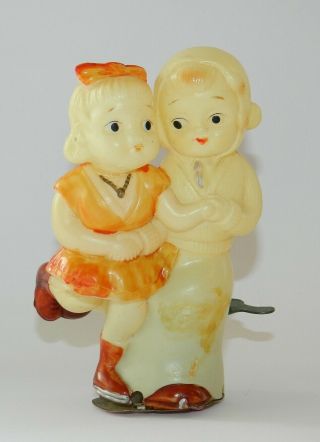 Vintage & Rare Celluloid Ice Skaters Wind Up Toy Occupied Japan 50 