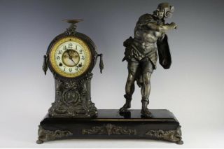 Large Antique Haven 8 Day T & S Warrior Statue Clock Exposed Escapement