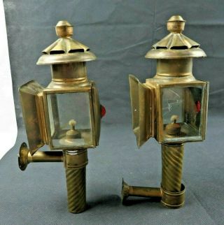 Antique Coach Lantern Oil Lamps Brass Copper English