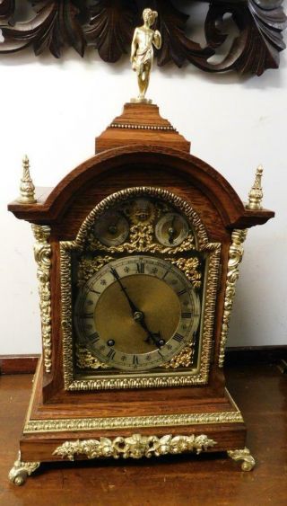 Large Oak And Brass Bracket Clock By Winterhalder & Hoffmeir,  Ting Tang Strike