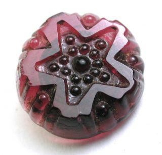Bb Antique Charmstring Glass Button Swirl Bk Amethyst Star Design - 5/8 "