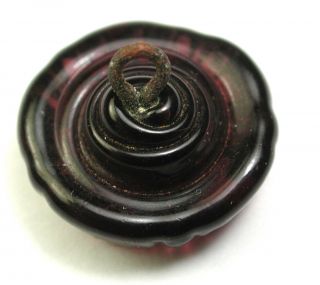BB Antique Charmstring Glass Button Swirl Bk Amethyst Star Design - 5/8 