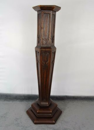 18 " Antique French Large Oak Wood Carved Light Lamp Stand Gothic Style