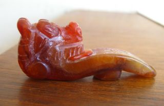 Fine Old Chinese Hand Carved Hard Stone Dragon Robe Hook Toggle Bead Pendant
