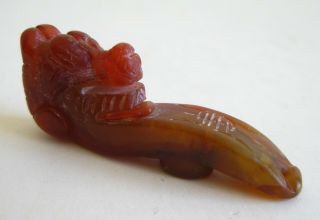 Fine Old Chinese Hand Carved Hard Stone Dragon Robe Hook Toggle Bead Pendant 2