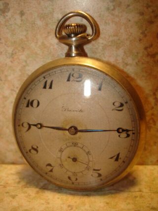 Antique Swiss Prevote 15 Jewel 16 Size Pocket Watch In Pure Nickel Case