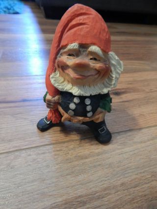 Henning Hand Carved Wood In " Norway " Grinning Gnome/troll Unique Figure