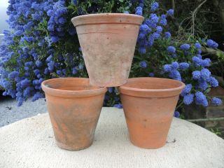 3 Old Hand Thrown Terracotta Plant Pots 6.  75 - 7 " Diameter (217c)