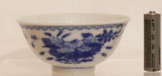 19thc Chinese Blue And White Porcelain Bowl With Flowers - Guangxu Mark & Period