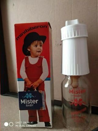 Vintage 60s Glass Baby Feeding Bottle Mister Baby Mini Bibero Made In Italy