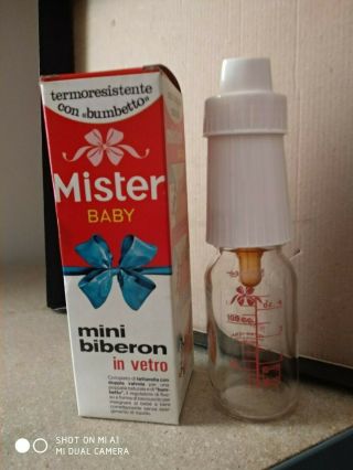 Vintage 60s glass baby feeding bottle mister baby mini bibero made in Italy 3