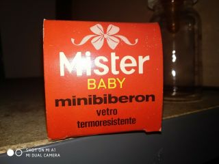 Vintage 60s glass baby feeding bottle mister baby mini bibero made in Italy 6