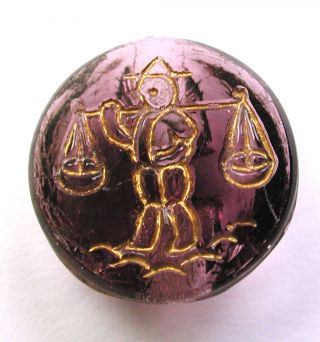 Bb Antique Amethyst Glass Button Man W Pole Carries Load Gold Luster 11/16 "