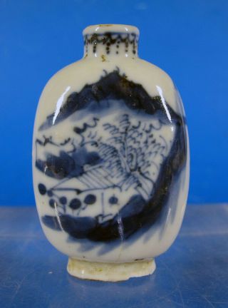 Antique 19 C Qing Dynasty China Porcelain Landscape Snuff Bottle Tobacciana Yqz