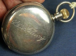 A 78.  Elgin 0 Size 7 J 1912 Coin Silver Hunting Case Porcelain Dial Pocket