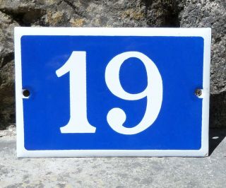 N° 19.  French Antique House Number.  Enamel Plate.  Blue & Withe.