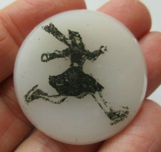 Wonderful Large Antique Vtg Clambroth Glass Picture Button Ice Skating Girl (f)