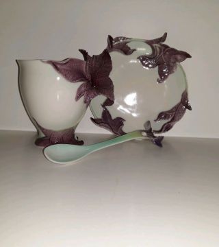 Franz Porcelain Basil Herb Purple Flower Cup And Saucer Teacup Set With Spoon