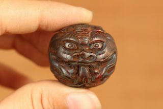 Chinese Old Yak Horn Hand Carved Kirin Tibet Statue Collect Bead Hand Piece