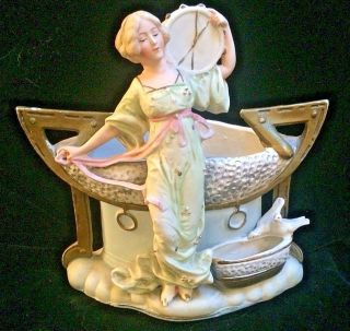 Antique Art Nouveau Carl Schneider Bisque Figural Triple Spill Vase W/provenance