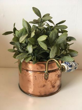 Unique Rare Copper Porcelain Handle Brass Plant Pot Bucket Planter French Vtg