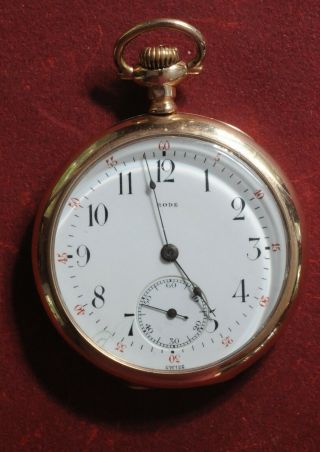 Rode Pocket Watch,  17 Jewel,  Gold Plated,  Size 10,  Running