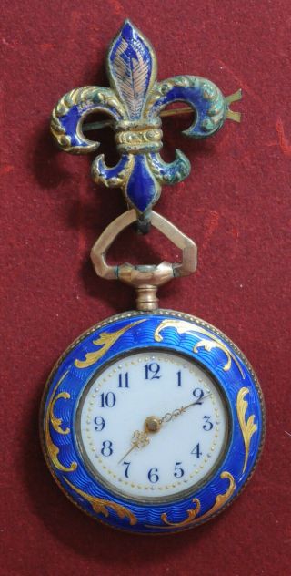Antique Sterling Silver Enamel Pocket Or Pin Watch,  Size 6/0,  Not Running