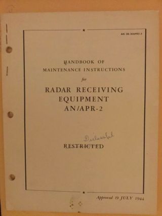 Handbook Of Maintenance Instructions For Radar Receiving Equipment An/apr - 2