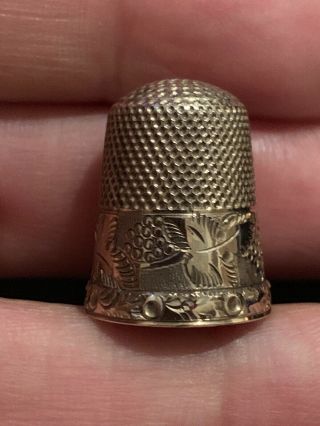 Antique Victorian 10 Kt Yellow Gold Thimble Grapes And Leaves Monogram Olivia 8 3