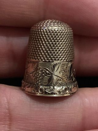 Antique Victorian 10 Kt Yellow Gold Thimble Grapes And Leaves Monogram Olivia 8 4