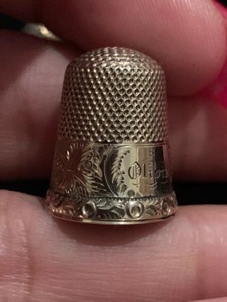 Antique Victorian 10 Kt Yellow Gold Thimble Grapes And Leaves Monogram Olivia 8 5