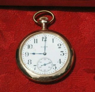 1915 Elgin 7 Jewels,  12 Size,  Open Face,  Pocket Watch,  Vigor 20 Yr,  Case,  Runs