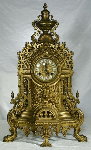 Vintage German Franz Hermle Brass Plated Mantel Clock Good