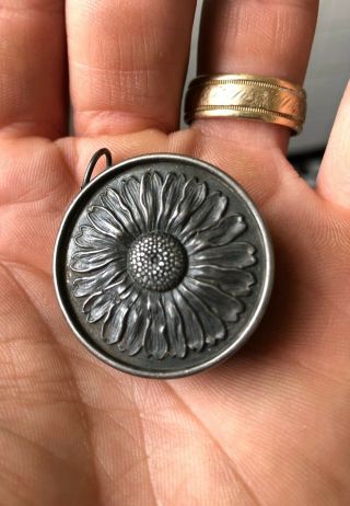 Antique 19th C Sterling Tape Measure Cloth Flower Daisy Hallmark Jewelry 1800s