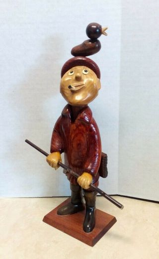 Rare Vintage Romer Duck Hunter Hand Carved Figurine 12 1/2 " Tall - Made In Italy